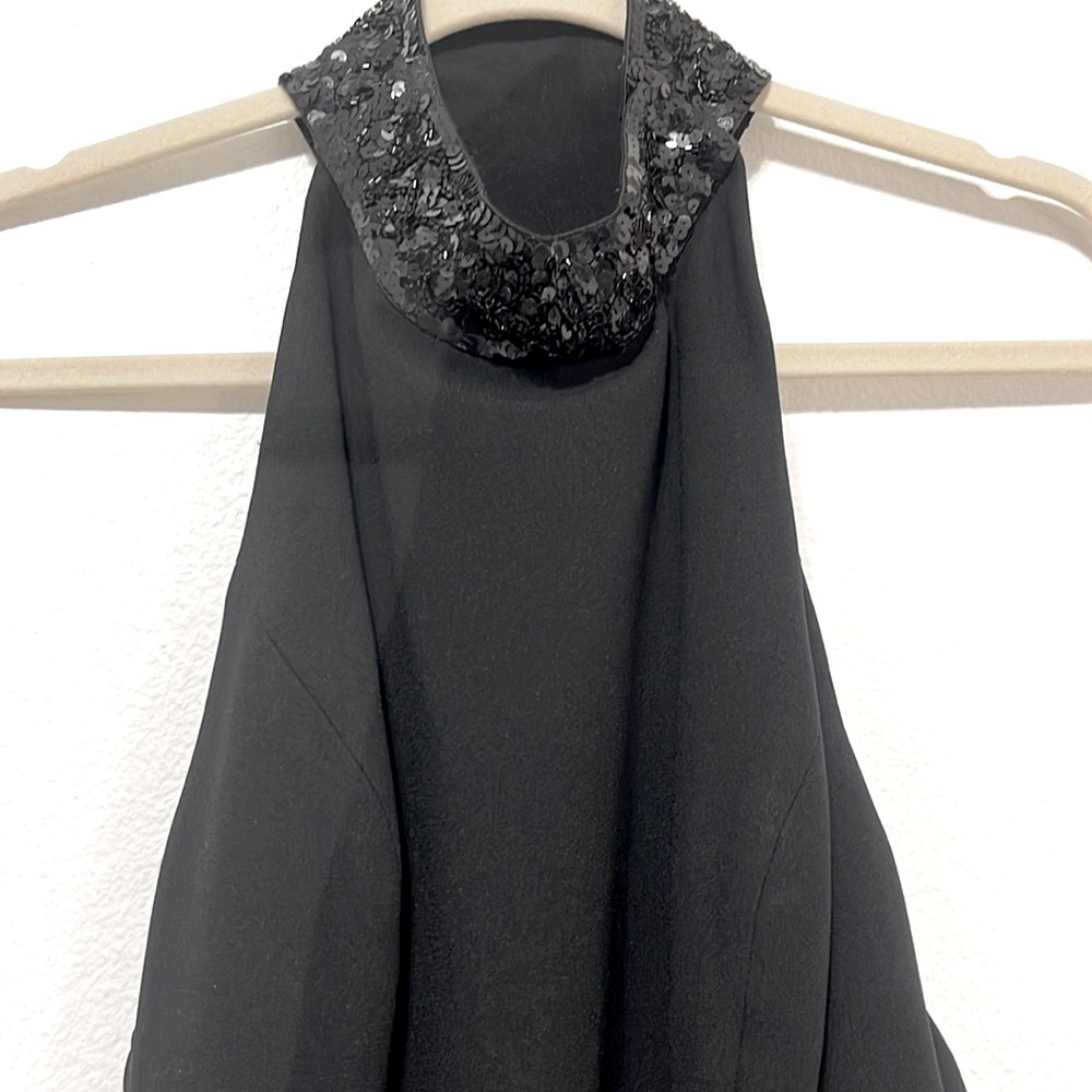 Warren Petites for Saks Fifth Avenue Black Sequined Halter Dress Size 12 EUC